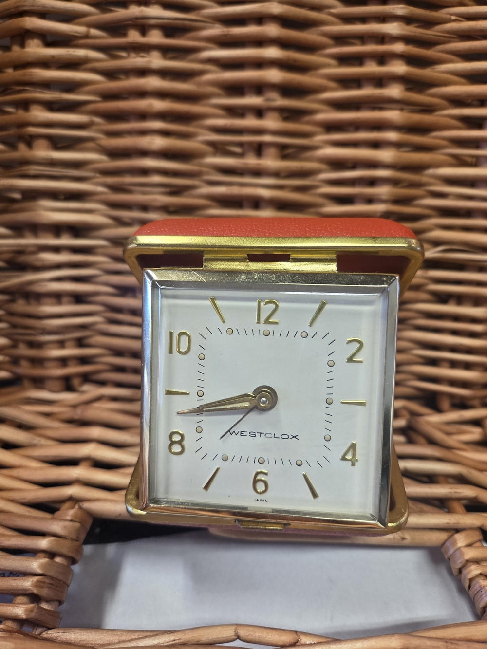 Westclox Vintage Wind Up Alarm Clock Red and Gold Travel Alarm Clock Sold As Is